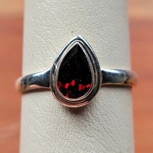 Handmade Silver Garnet Teardrop Ring Sterling Siver 925 Size 8